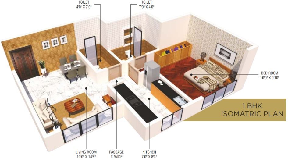 Chirag-Cascade-Avenue-1-BHK-Isomatric-Plan
